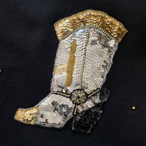 Vintage Jerzees Black Sweatshirt with Sequin Western Boot Design Size Large - Picture 3 of 7